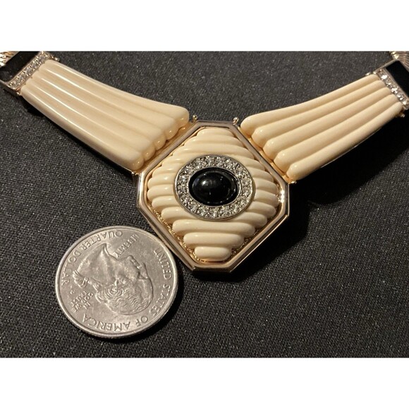 Vintage Parklane 16in Choker Gold Tone Enamel Rhinestone - Picture 3 of 6